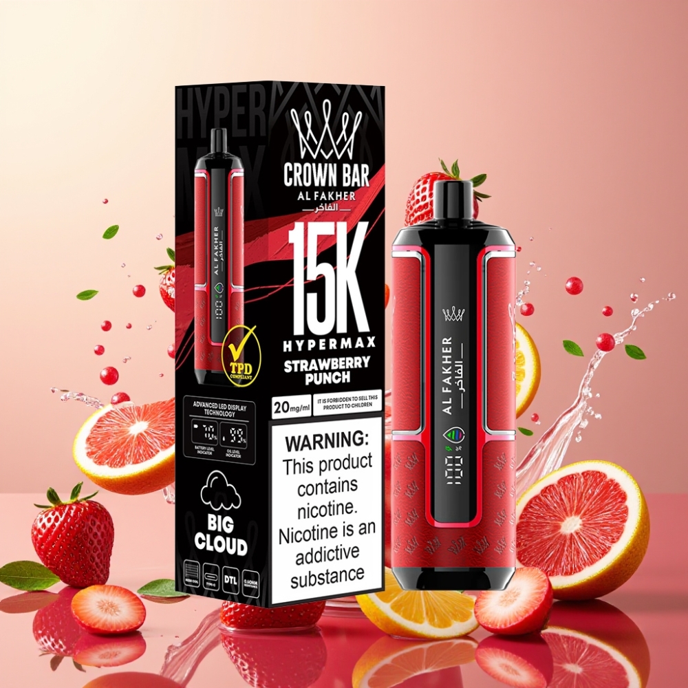 Al Fakher Crown Bar 15K Hypermax 600mAh Engros Danmark Jordbær Punch