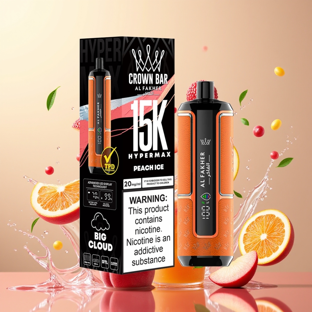 Al Fakher Crown Bar 15K Hypermax Engros Danmark 22ml Fersken Is