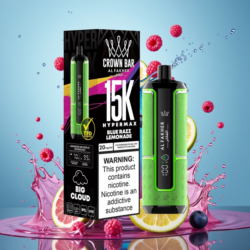 Al Fakher Crown Bar 15K Hypermax Engros Danmark 600mAh Blå Hindbær Lemonade
