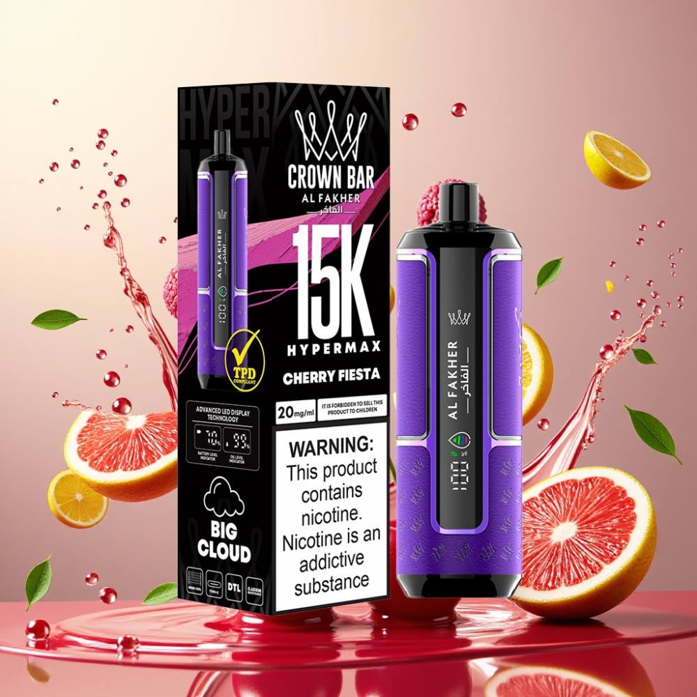 Al Fakher Crown Bar 15K Hypermax Engros Danmark 600mAh Kirsebær Fiesta