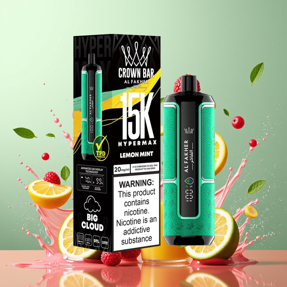 Al Fakher Crown Bar 15K Hypermax Engros Danmark DTL Citron Mynte
