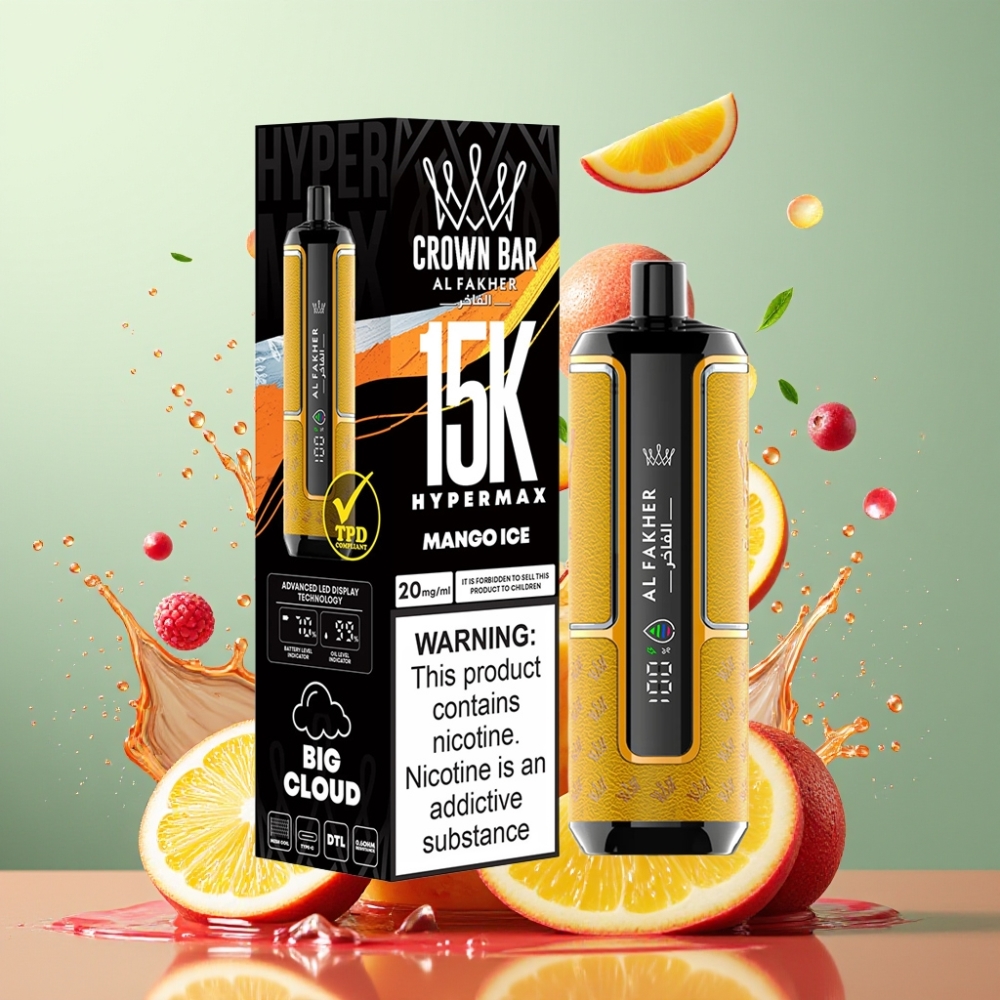 Al Fakher Crown Bar 15K Hypermax Engros Danmark Direkte-til-lunge Mango Is