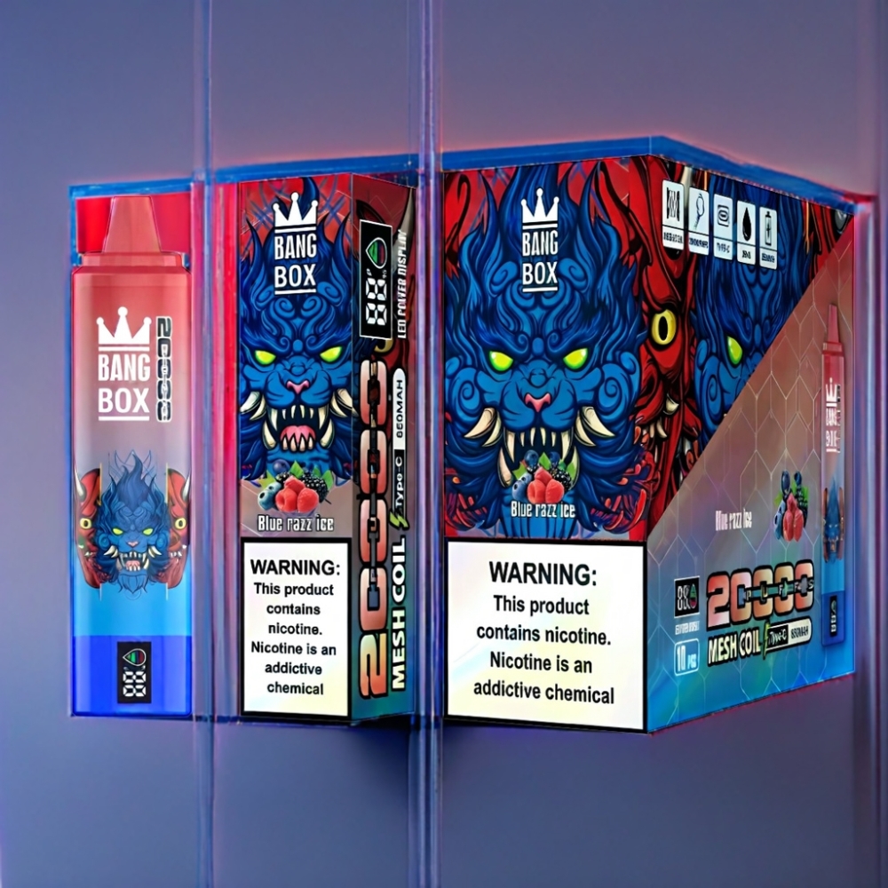 Bang Box 20000 Puffs Blå Hindbær Is Engros Danmark Mesh Coil