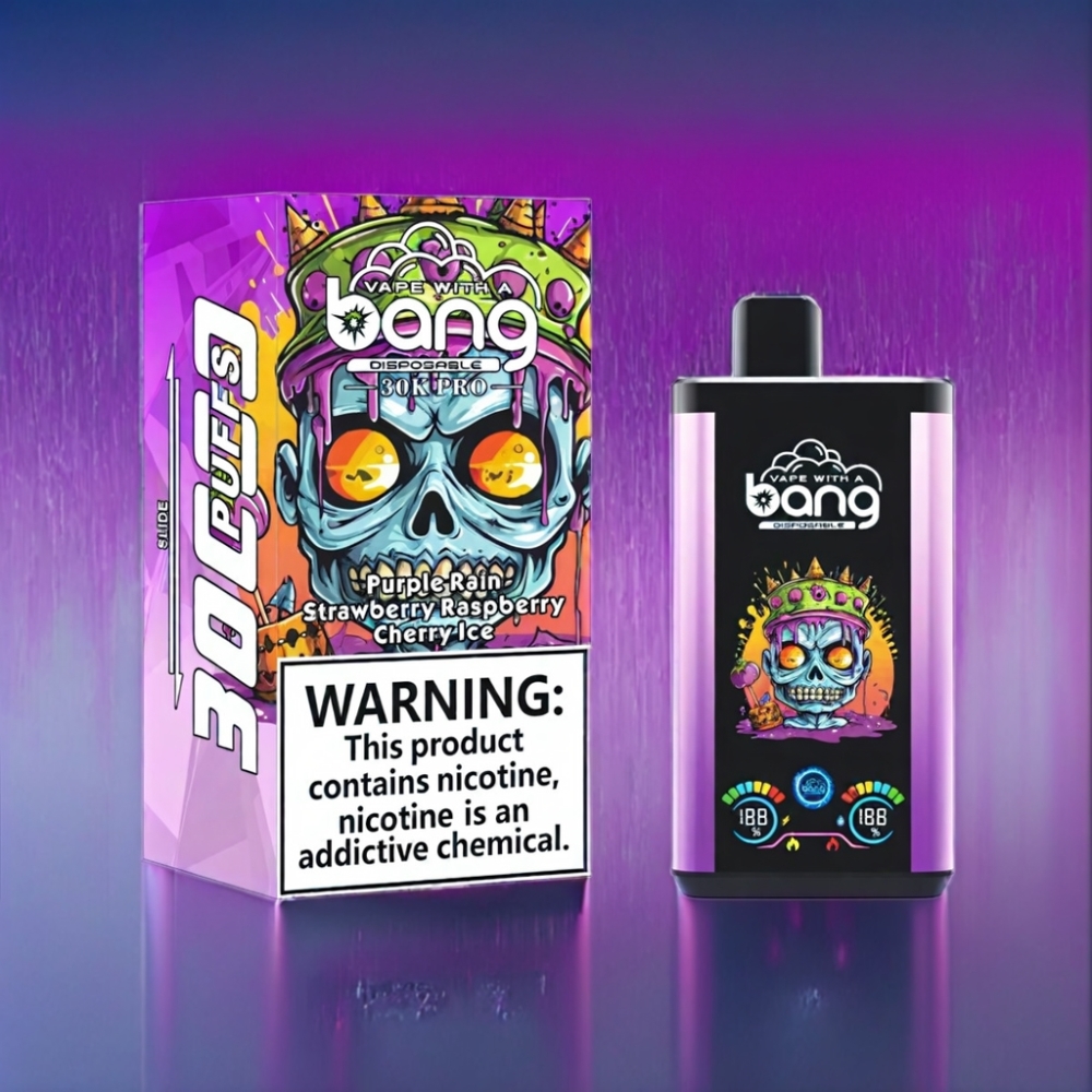 Bang 30K Pro 30000 Puffs Engros Danmark Dual-Smagsystem Lilla Regn & Jordbær Hindbær Kirsebær Is