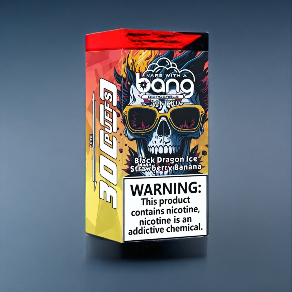 Bang 30K Pro 30000 Puffs Engros Danmark Sort Drage Is & Jordbær Banan Dual-Smagssystem