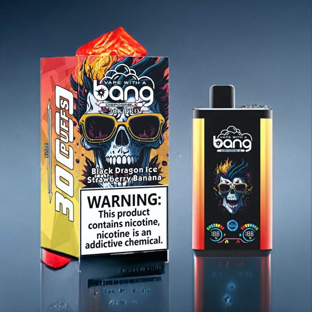 Bang 30K Pro 30000 Puffs Engros Danmark Sort Drage Is & Jordbær Banan Dual-Smagssystem