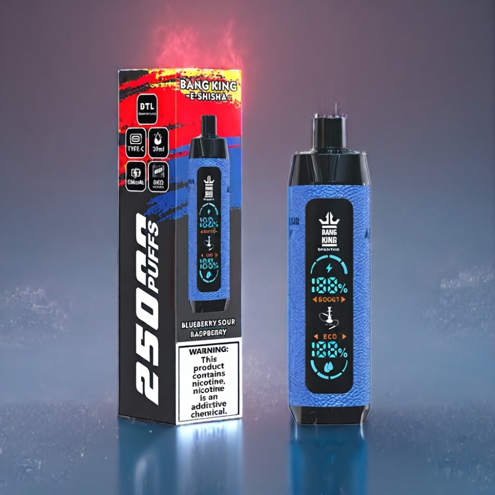 Bang King Shisha 25000 Puffs 30ml Engros Danmark Blåbær Sur Hindbær