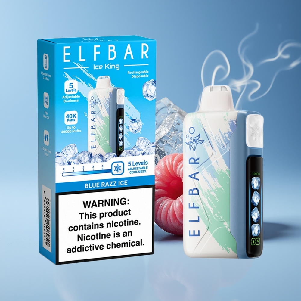 Elf Bar Ice King 40000 Puffs Genopladelig Vape Blå Hindbær Is Med LCD Display Engros Danmark