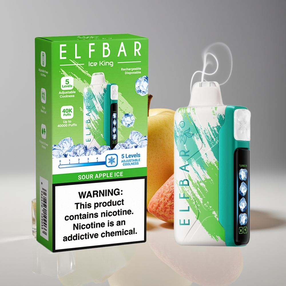 Elf Bar Ice King 40000 Puffs Genopladelig Vape Sur Æble Is Med LCD Display Engros Danmark
