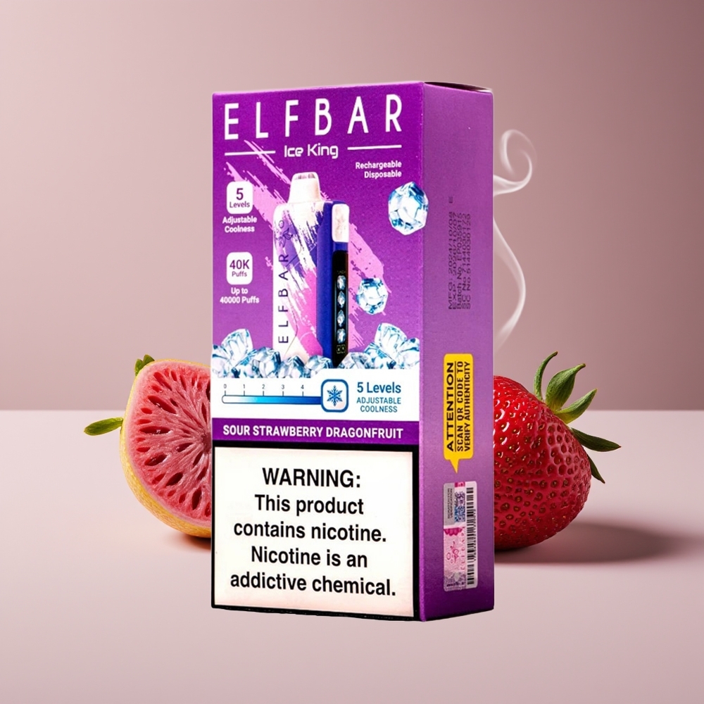 Elf Bar Ice King 40000 Puffs Justerbar Køling Engros Danmark Sur Jordbær Dragenfrugt