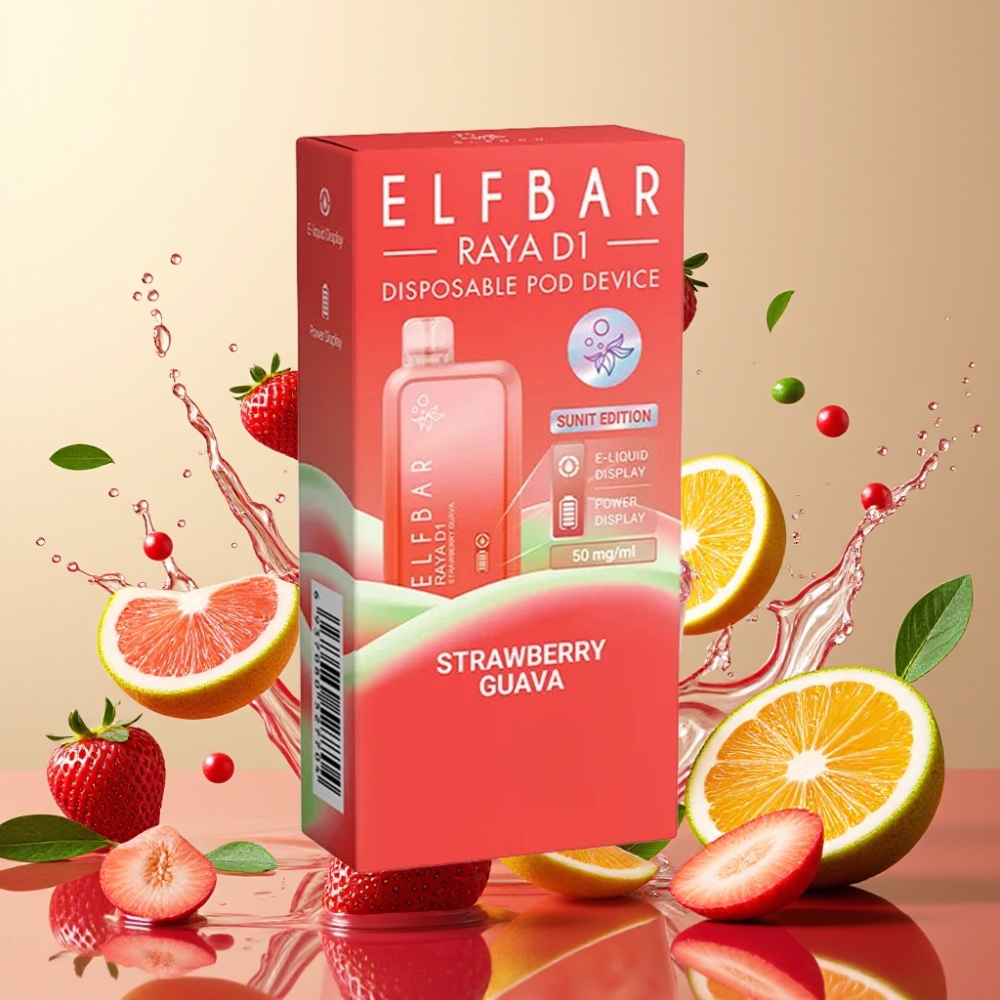Elf Bar Raya D1 13000 Puffs Engros Danmark Jordbær Guava 18ml