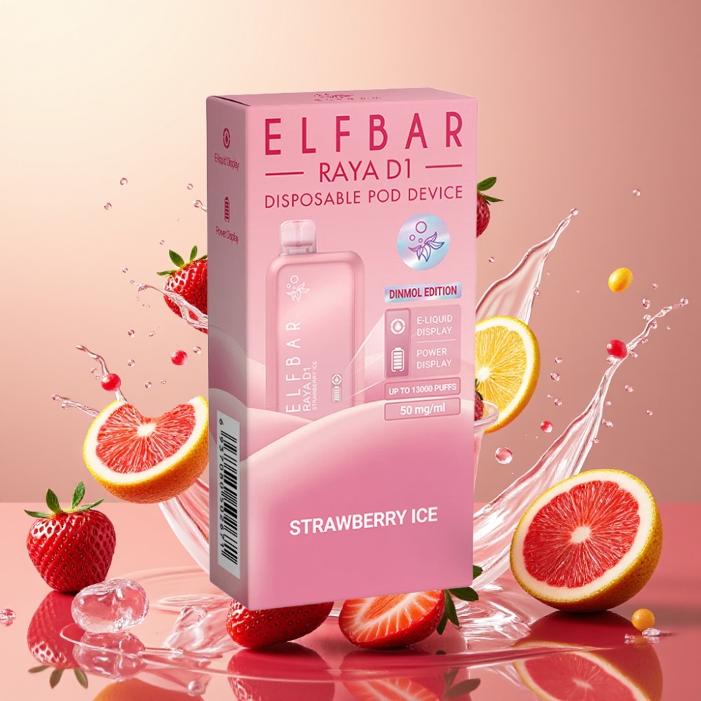 Elf Bar Raya D1 13000 Puffs Engros Danmark Jordbær Is 18ml