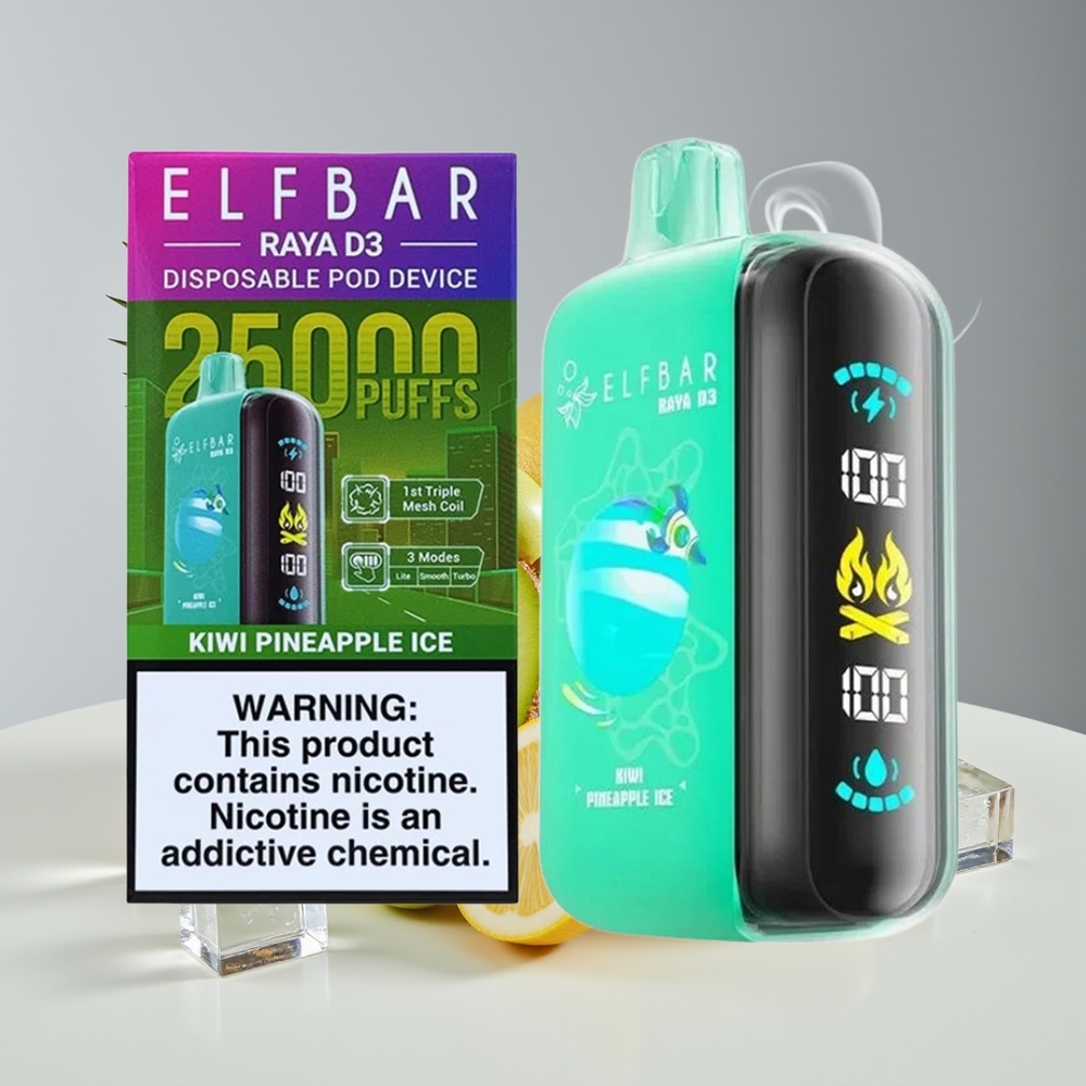 ELF BAR RAYA D3 25000 Puffs Engros Danmark Opfyldt 23ml Kiwi Ananas Is