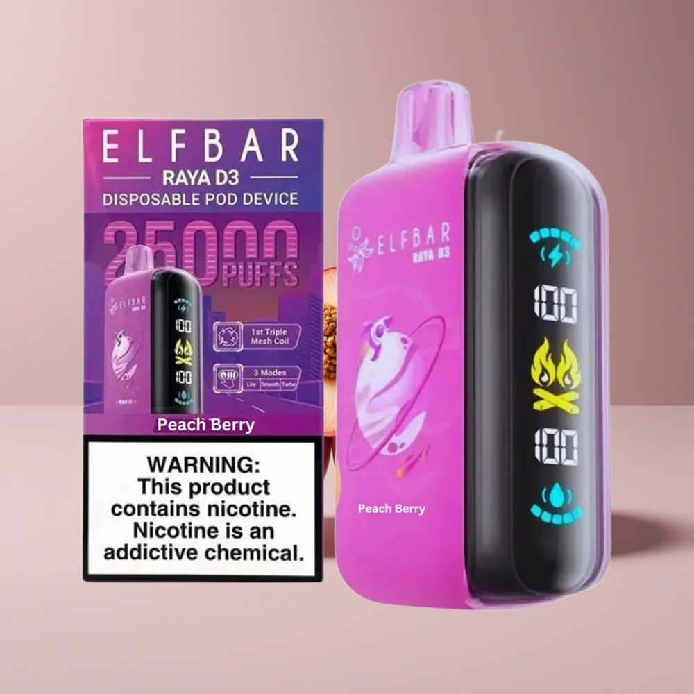ELF BAR RAYA D3 25000 Puffs Engros Danmark Type-C Fyldt med Fersken Bær 23ml