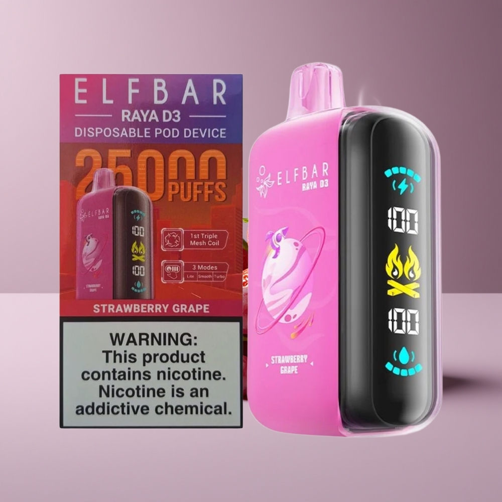 ELF BAR RAYA D3 25000 Puffs Engros Danmark Type-C Jordbær Drue