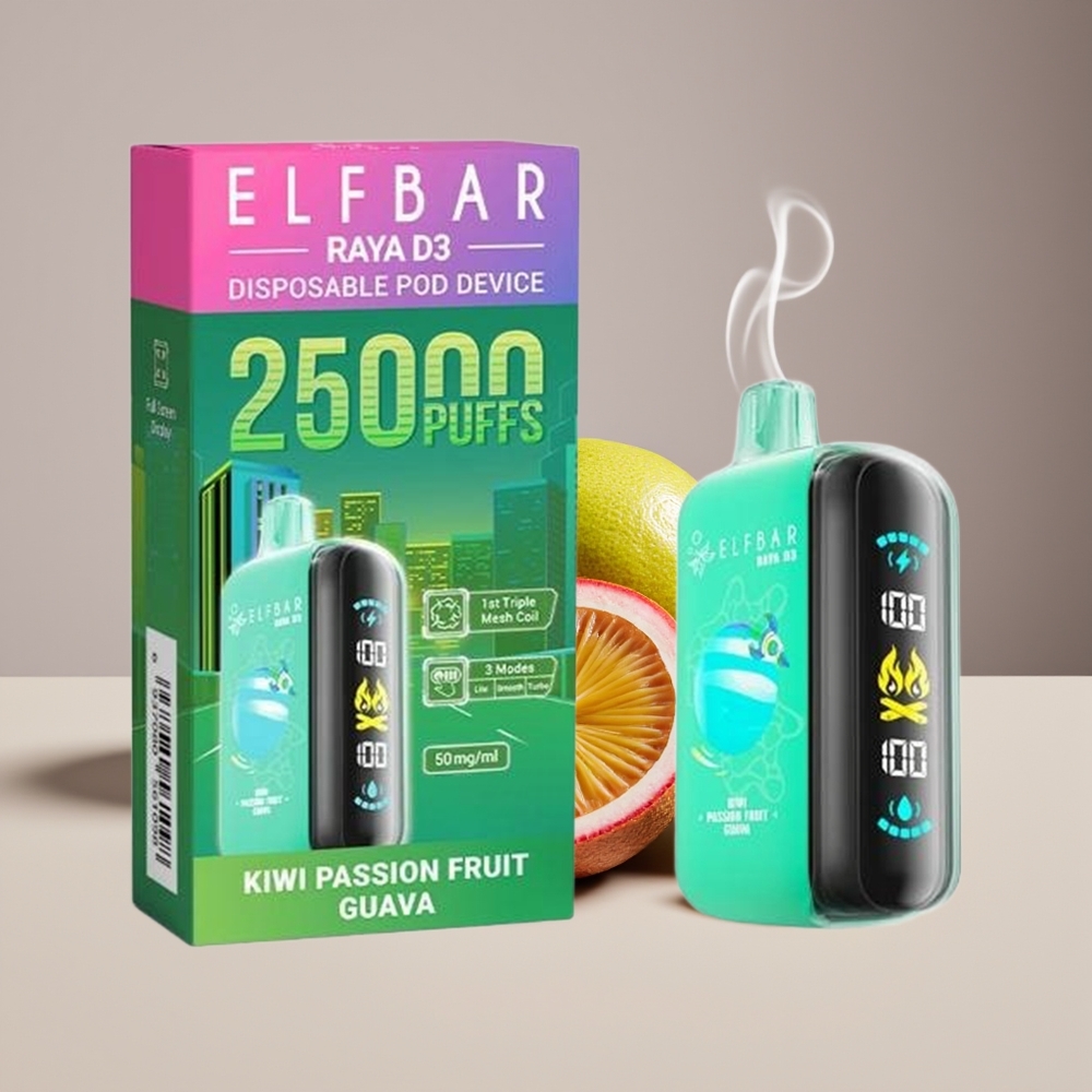 ELF BAR RAYA D3 25000 Puffs Engros Danmark Type-C Kiwi Passionsfrugt Guava