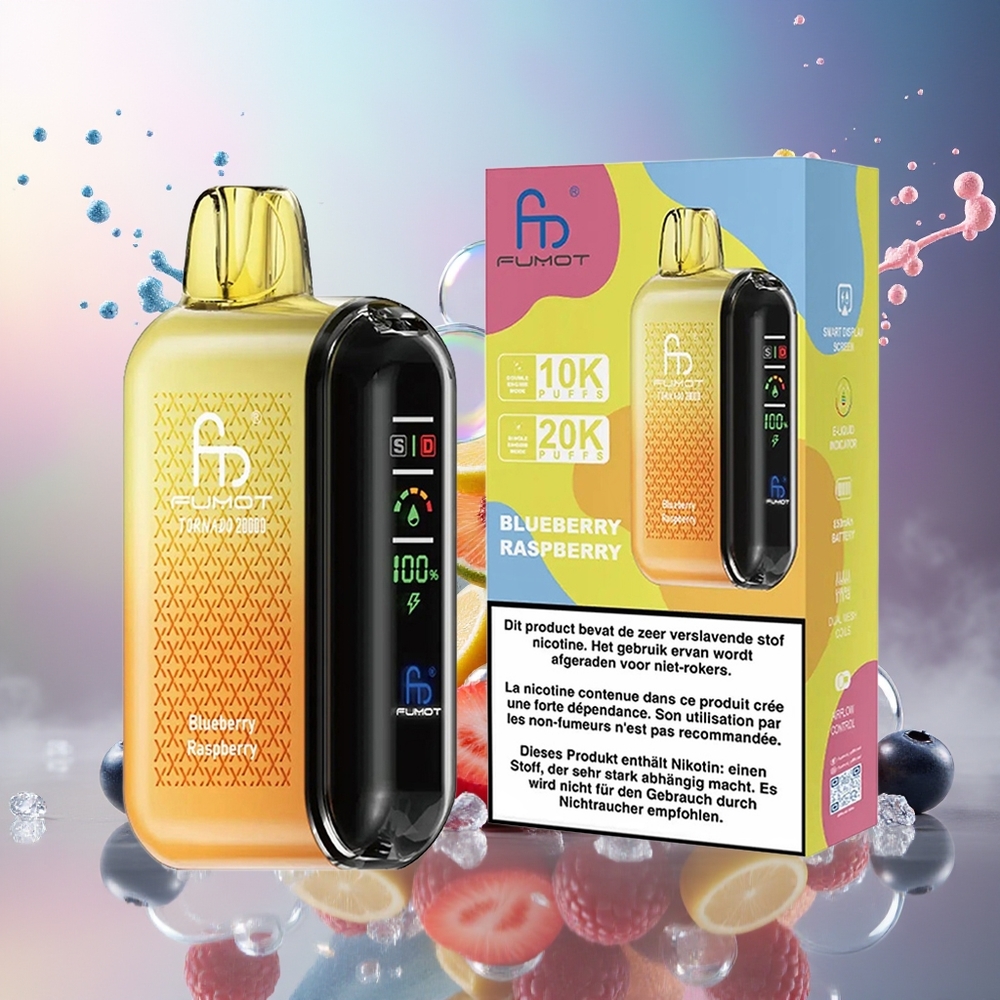 Fumot Tornado 20000 Puffs Blåbær Hindbær Dual Mesh Coil Engros Danmark