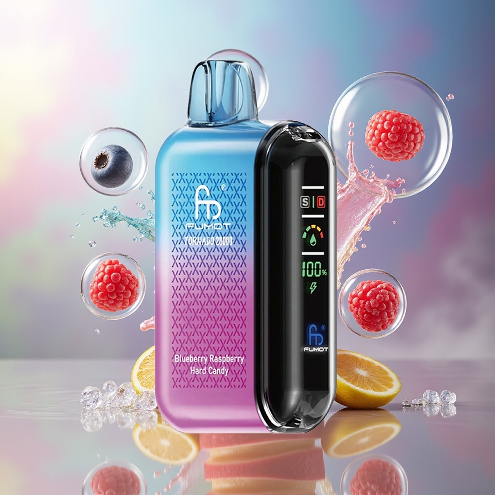 Fumot Tornado 20000 Puffs Dual Mesh Coil Blåbær Hindbær Hard Candy Engros Danmark
