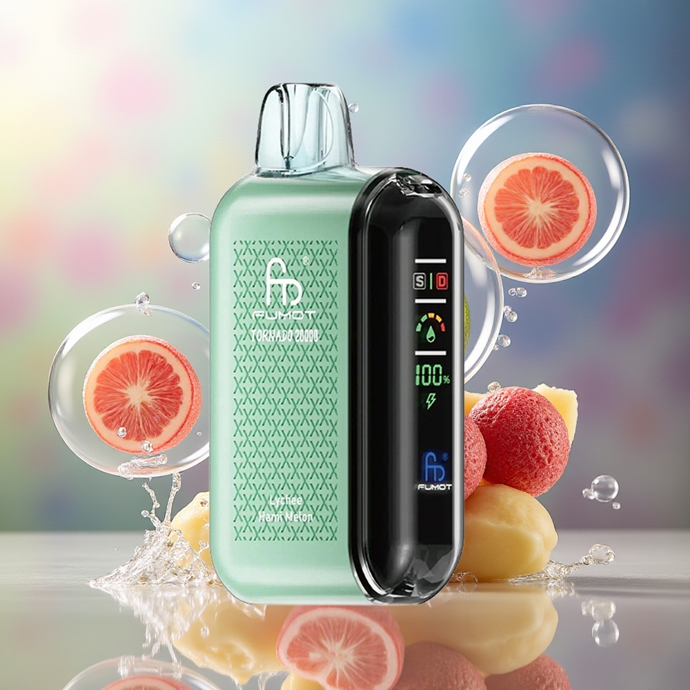 Fumot Tornado 20000 Puffs Dual Mesh Coil Engangsdamp Litchi Hami Melon Engros Danmark