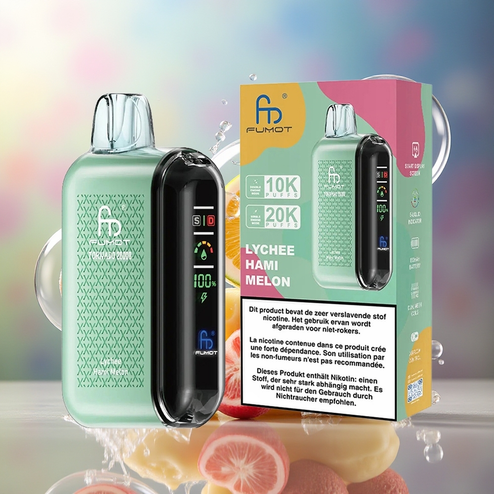 Fumot Tornado 20000 Puffs Dual Mesh Coil Engangsdamp Litchi Hami Melon Engros Danmark