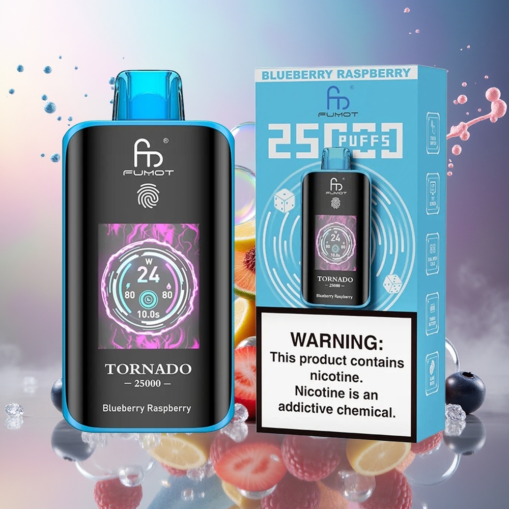 Fumot Tornado 25000 Puffs 700mAh Genopladelig Blåbær Hindbær Engros Danmark