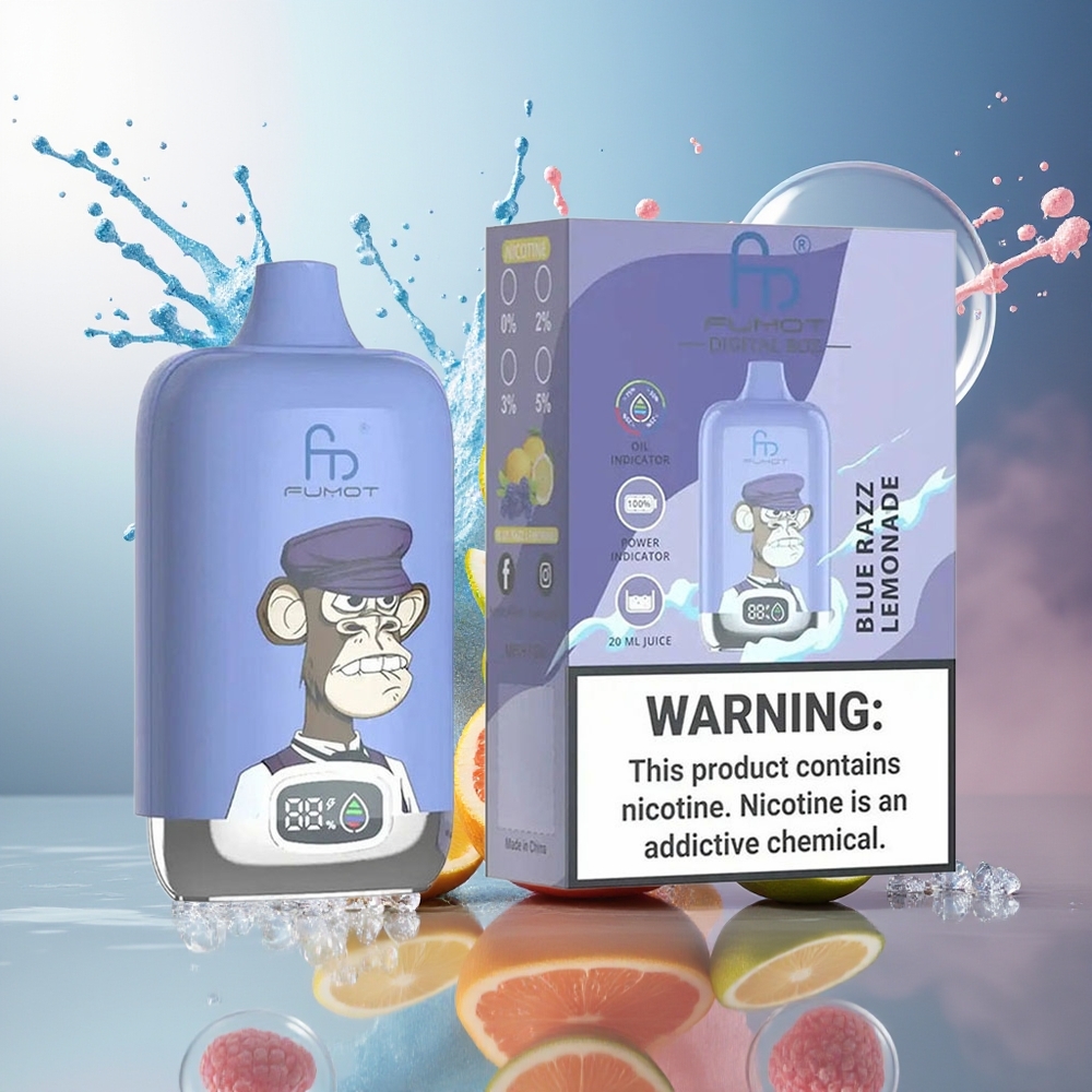 Fumot Tornado Digital Box 12000 Puffs Engros Danmark Blå Hindbær Lemonade Mesh Coil
