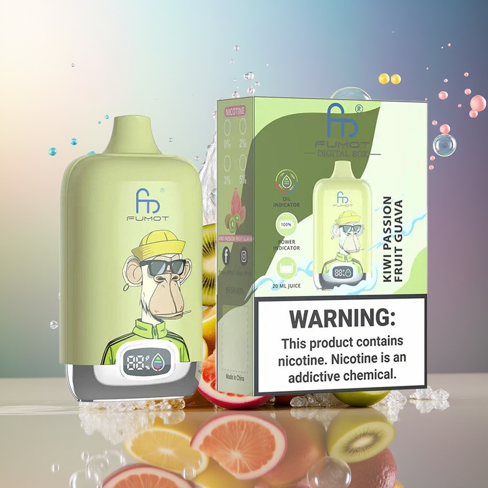 Fumot Tornado Digital Box 12000 Puffs Type-C Engros Danmark Kiwi Passionsfrugt Guava