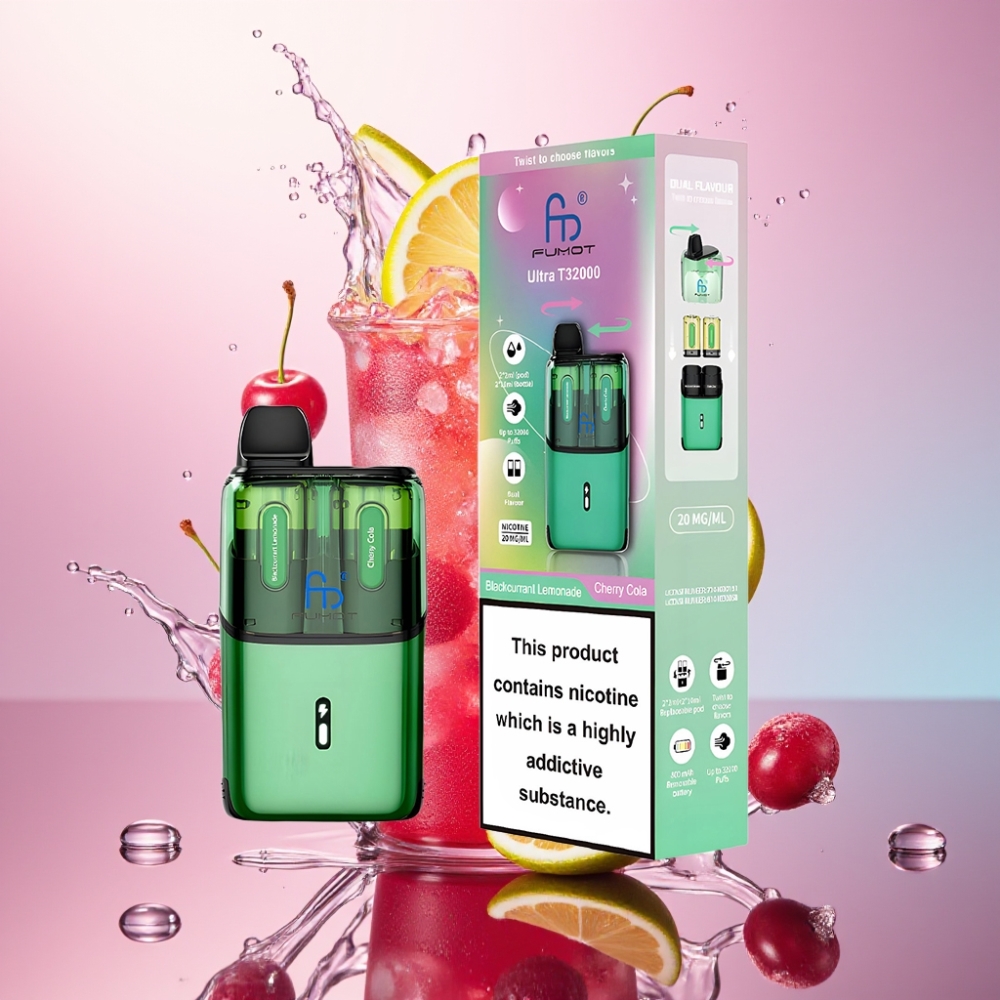Fumot Ultra T32000 2 mund Engros Danmark 800mAh Sort Solbær Lemonade & Kirsebær Cola