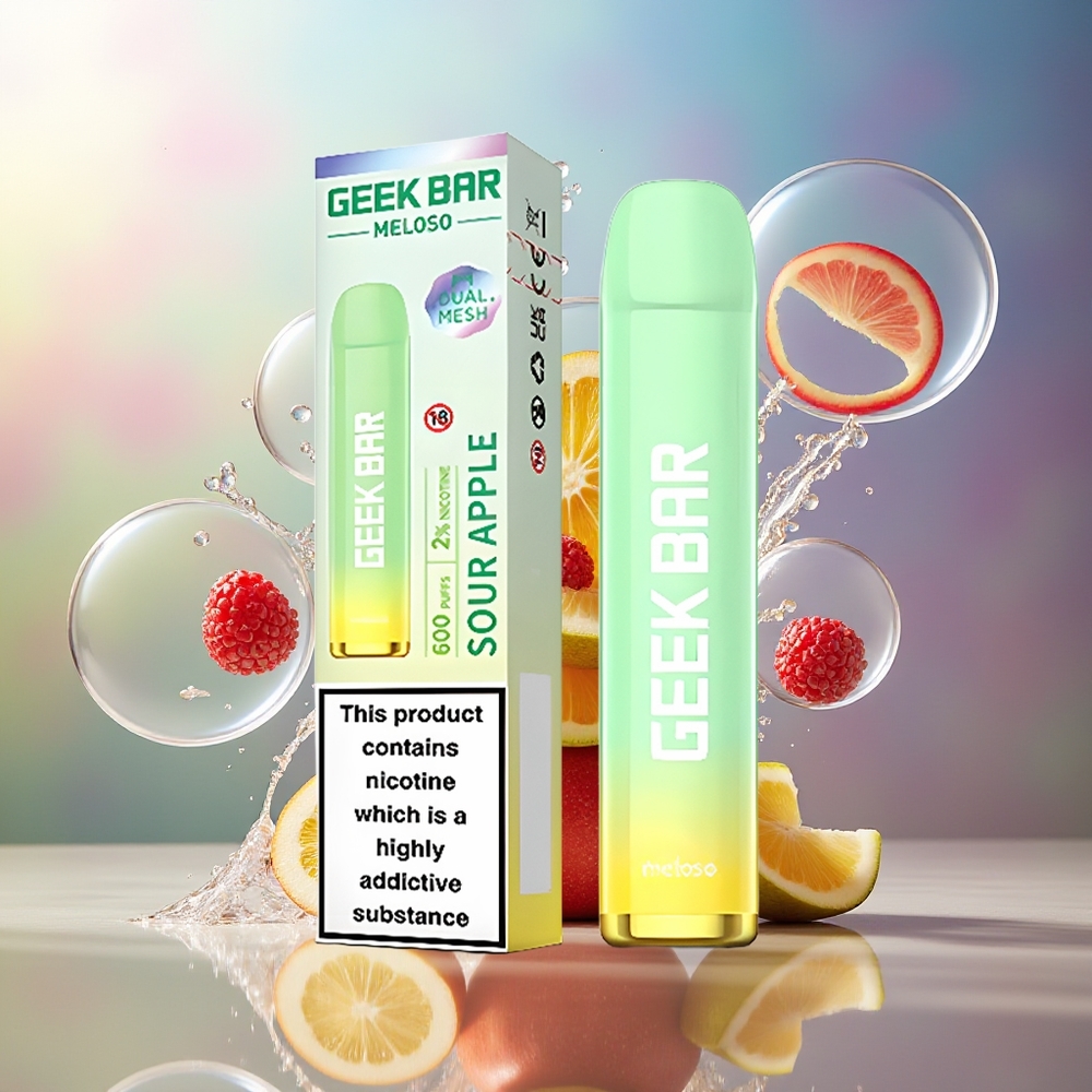 GEEK BAR Meloso 600 Puffs 20mg Engbat Danmark Syrlig Æble