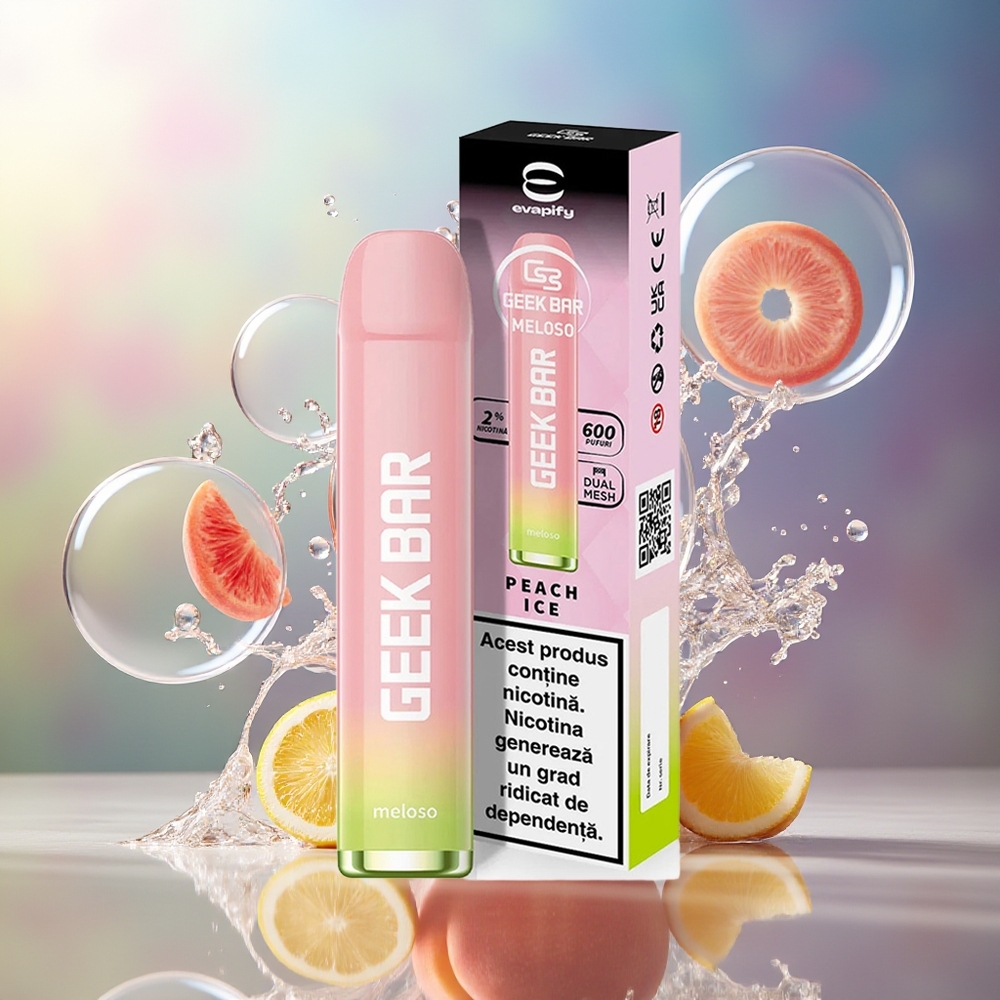 GEEK BAR Meloso 600 Puffs 20mg Engros Danmark Fersken Is