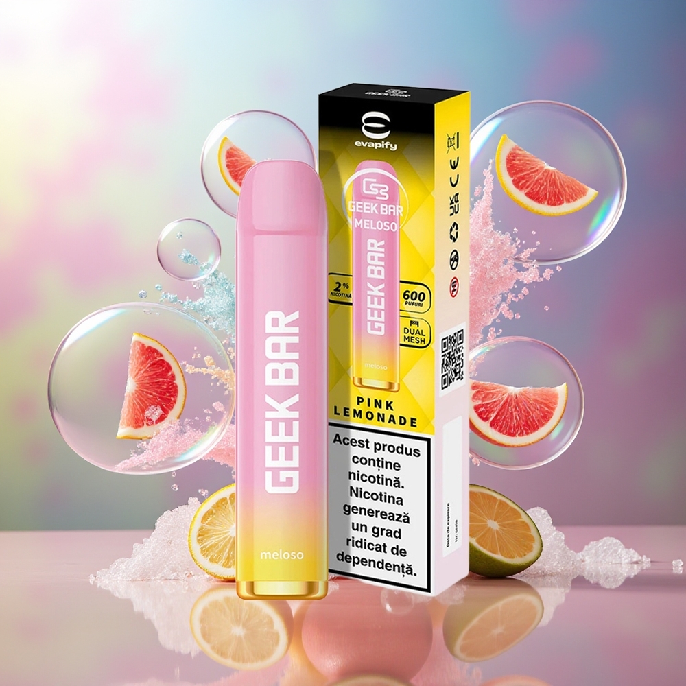 GEEK BAR Meloso 600 Puffs 20mg Engros Danmark Lyserød Lemonade