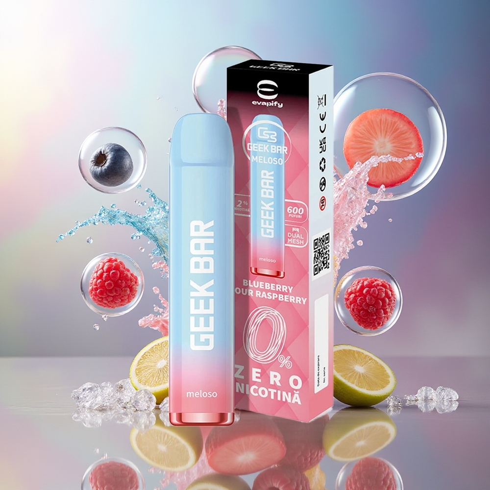 GEEK BAR Meloso 600 Puffs 2ml Engros Danmark Blåbær Sur Hindbær