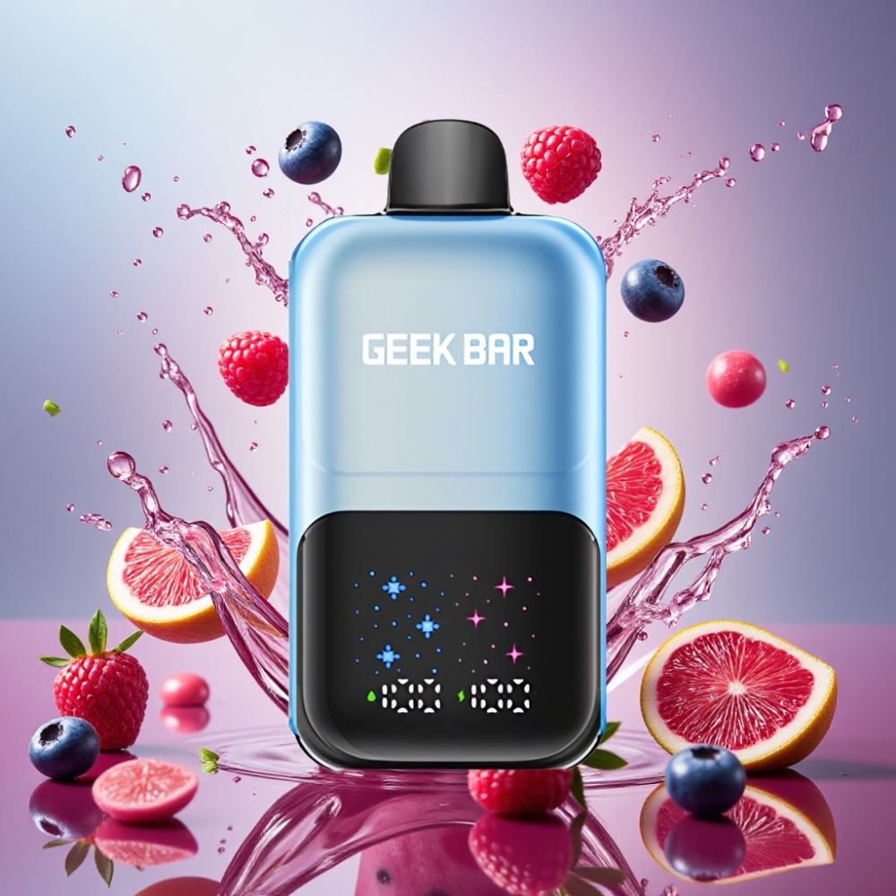 GEEKBAR 2GO 50000 Puffs Blåbær Hindbær Is Interaktiv Stor Skærm Engros Danmark