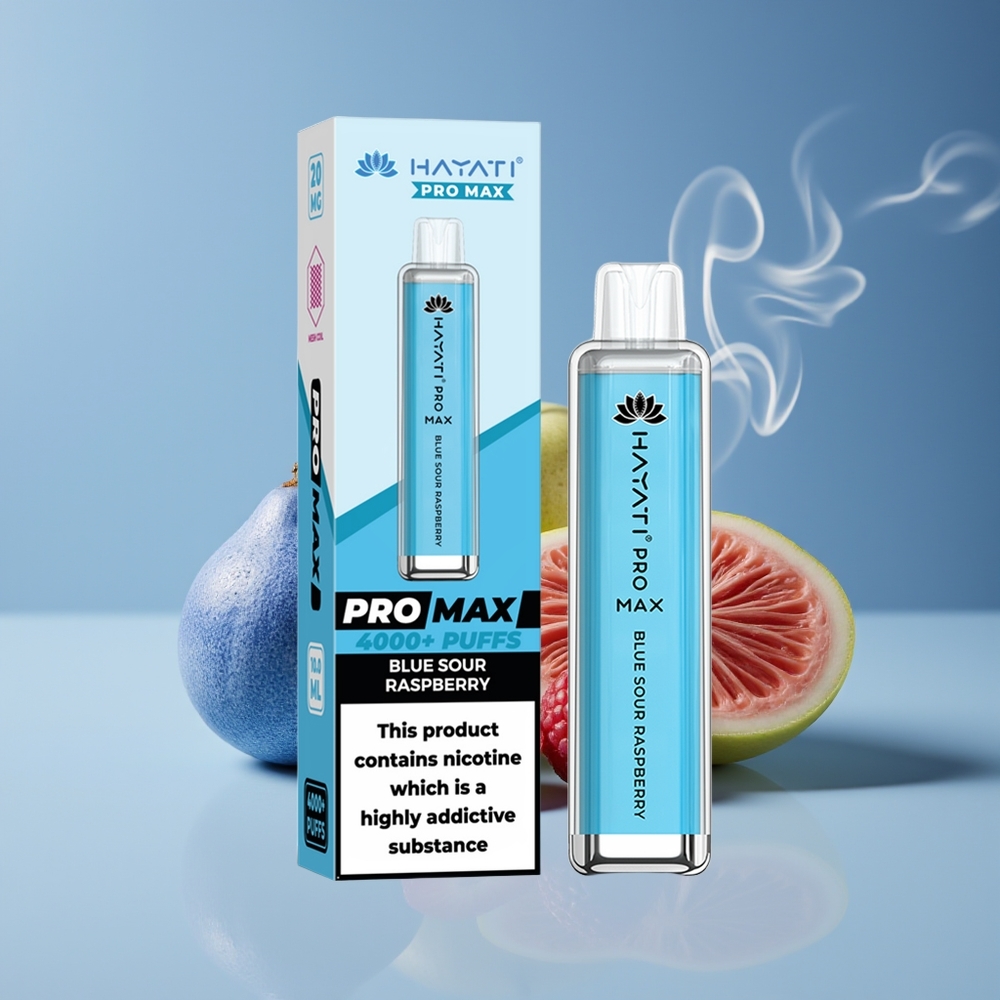 Hayati Pro Max 4000 Puffs Engros Danmark 2ml Tank Blå Sur Hindbær