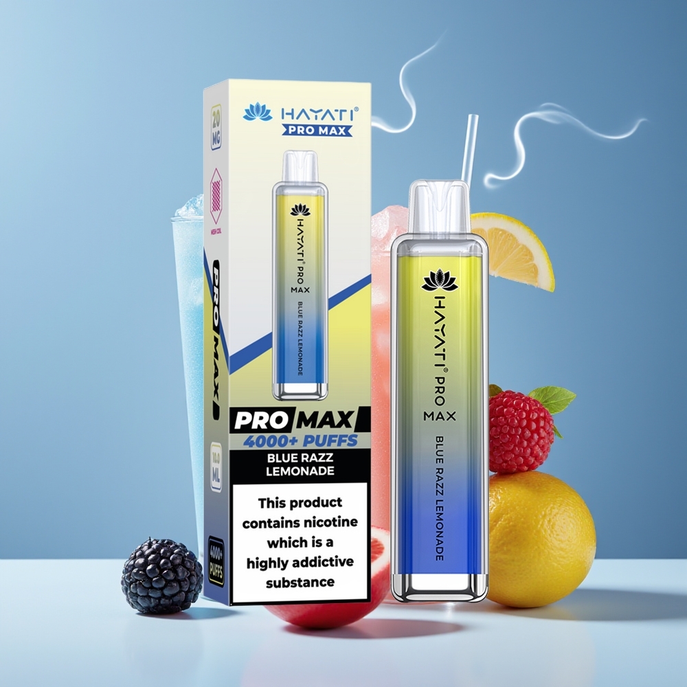 Hayati Pro Max 4000 Puffs Engros Danmark Genanvendelig Batteri Blå Hindbær Lemonade