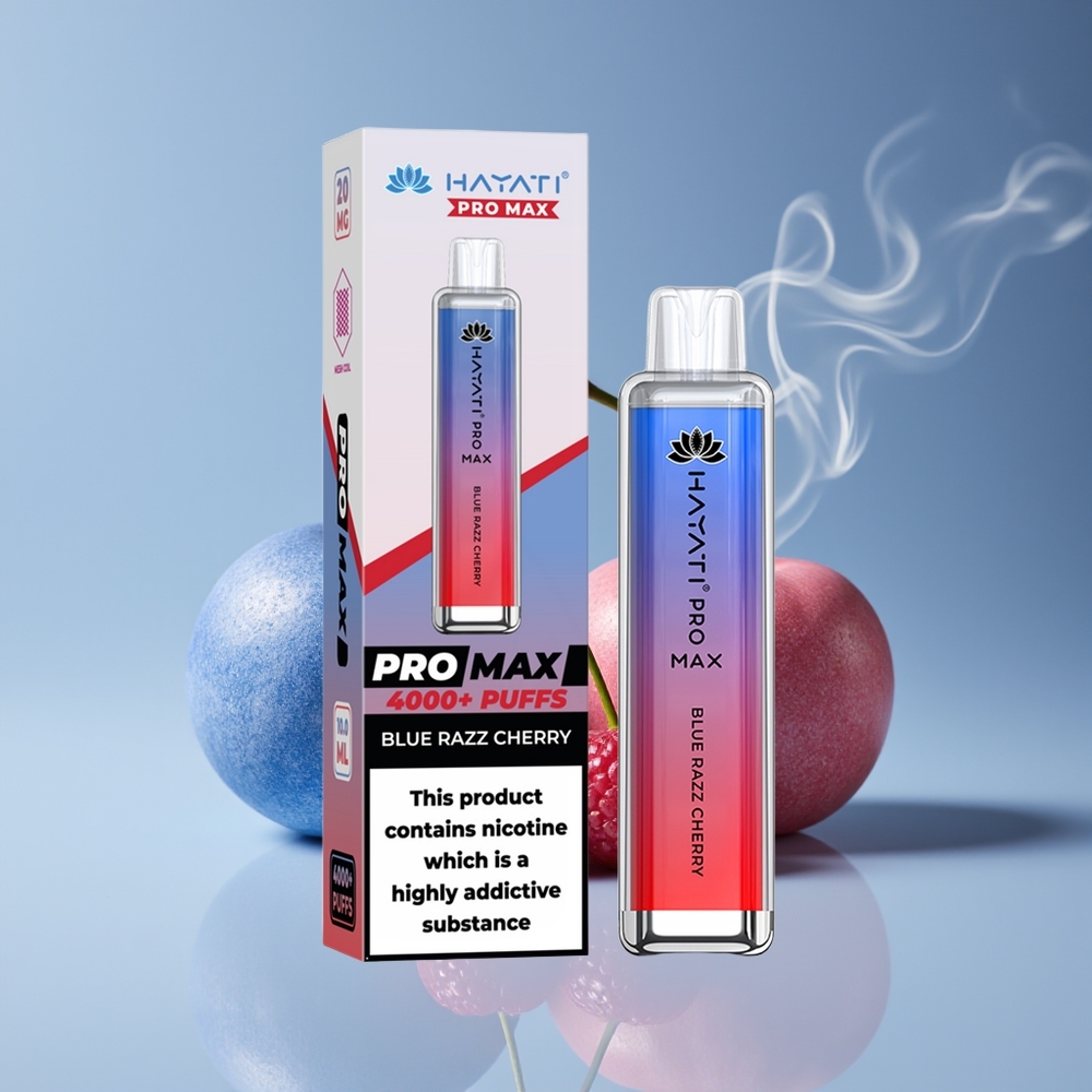 Hayati Pro Max 4000 Puffs Engros Danmark Opladningsbar Blå Hindbær Kirsebær