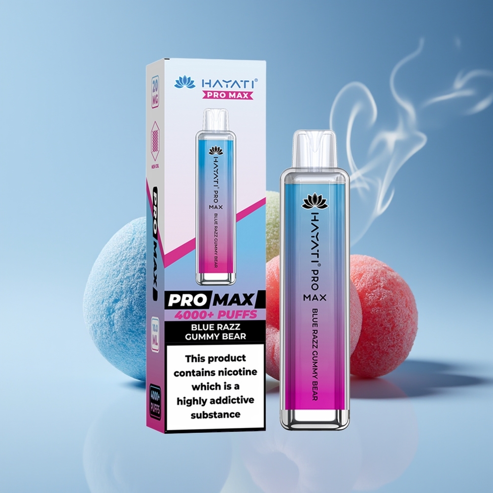 Hayati Pro Max 4000 Puffs Engros Danmark Opladningsbar Disposable Vape Blå Razz Gummy Bear