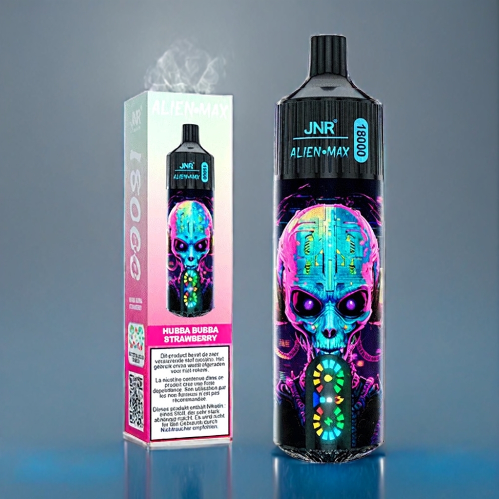 JNR Alien Max 18000 Puffs Hubba Bubba Jordbær Engros Danmark Type-C Hurtigopladning