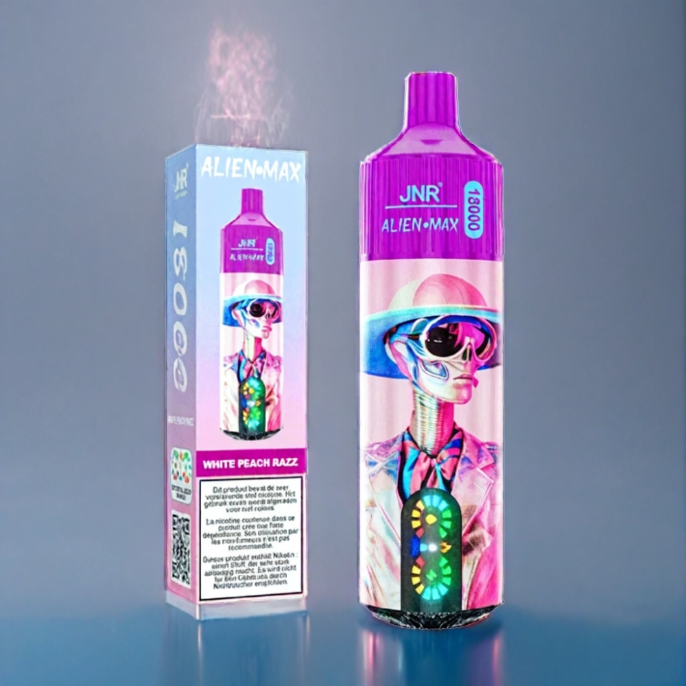 JNR Alien Max 18000 Puffs Hvid Fersken Razz Engros Danmark Type-C Hurtigopladning