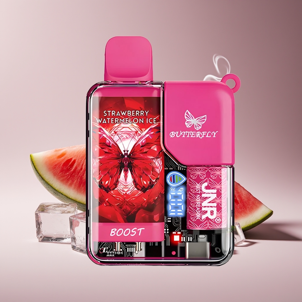 JNR Butterfly 8500 Puffs Engros Danmark Transparent Jordbær Vandmelon Is