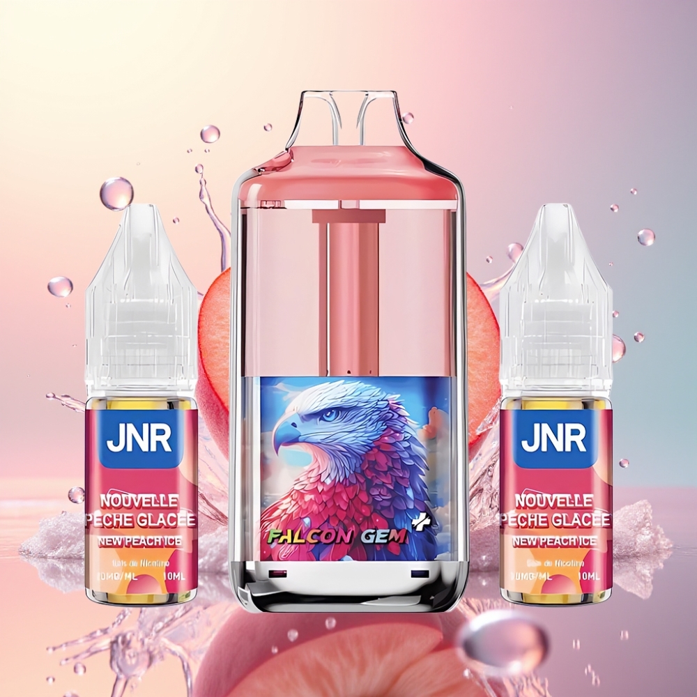 JNR Falcon GEM⁺ 30000 Puffs Synligt E-liquid Tank Ny Fersken Is Engros Danmark