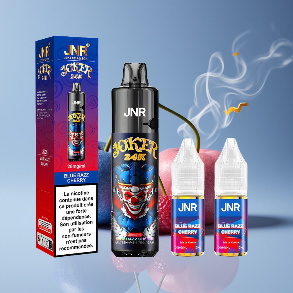 JNR Joker 24K Puffs Engros Danmark 2% Nikotin Ombærlig Vape Blå Hindbær Kirsebær