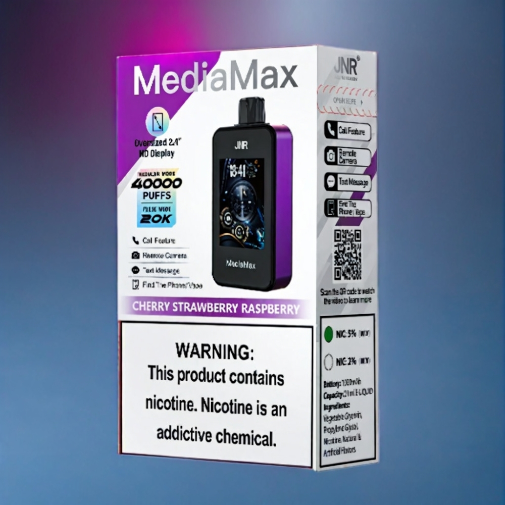JNR MediaMax 40000 Puffs KirsebærJordbær Hindbær 21mL Engros Danmark
