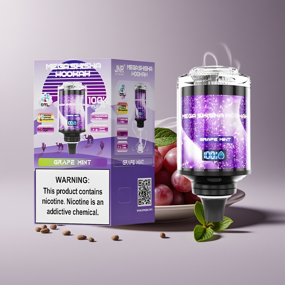 JNR Mega Shisha Hookah 100K 2 Mund Type-C Engros Danmark Drue Mynte
