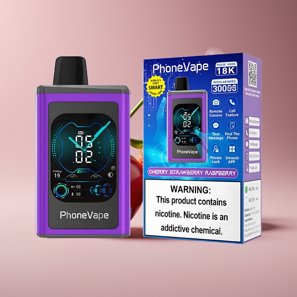 JNR PhoneVape 30000 puff Engros Danmark Cherry Jordbær Hindbær Turbo Mode