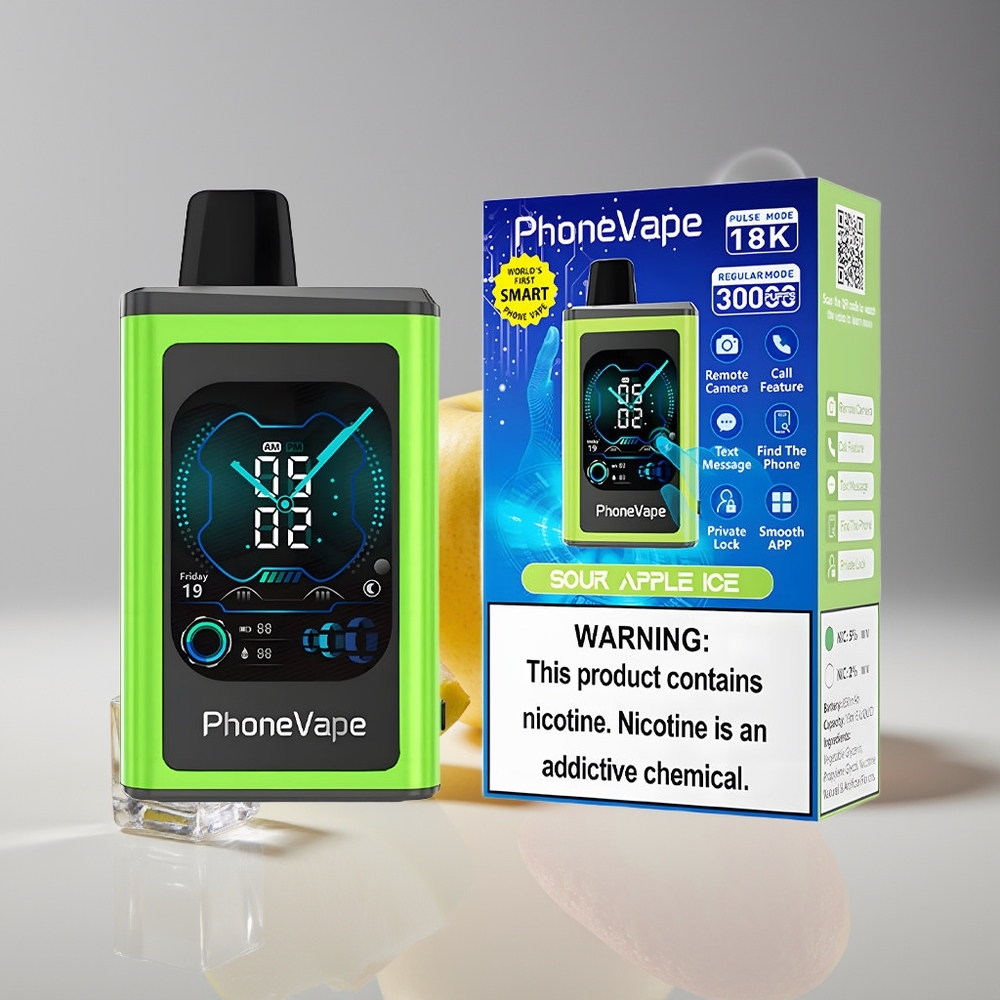 JNR PhoneVape 30000 puff Engros Danmark Disp. Vape Sur Æble Is med Turbo Mode