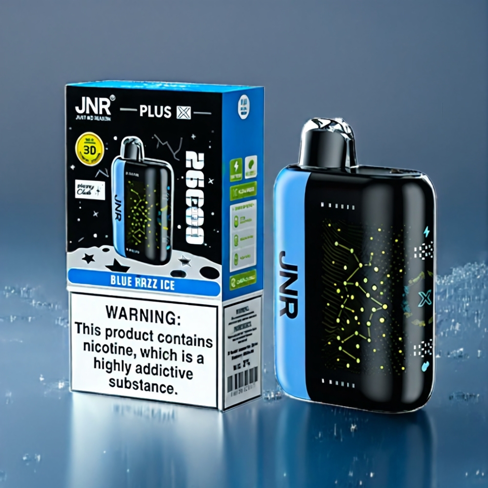JNR Plus-X 26000 Puffs Blå Hindbær Is med 3D Buet Skærm Engros Danmark