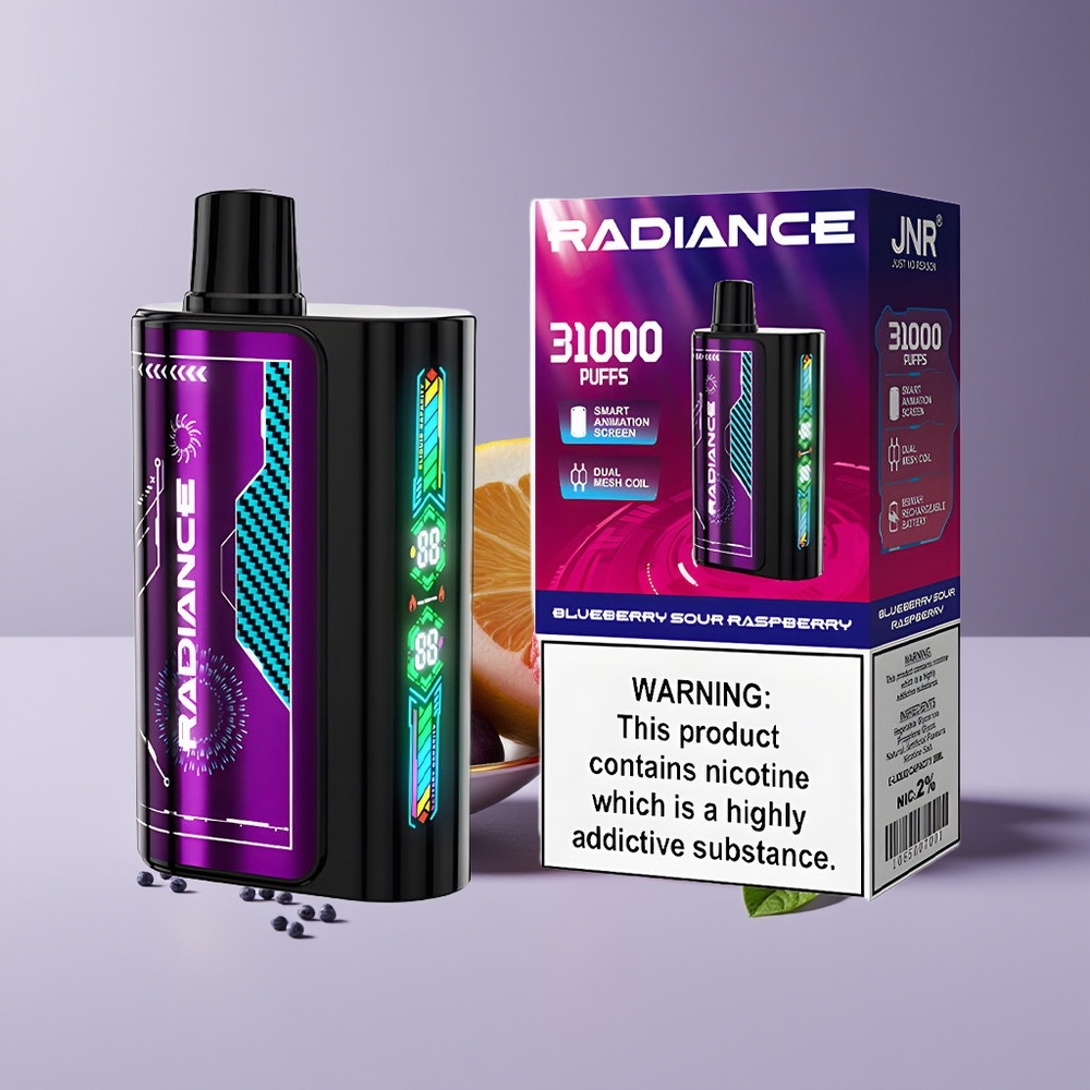 JNR Radiance 31000 Puffs Engros Danmark 950 mAh Opladelig Batteri Blåbær Sur Hindbær