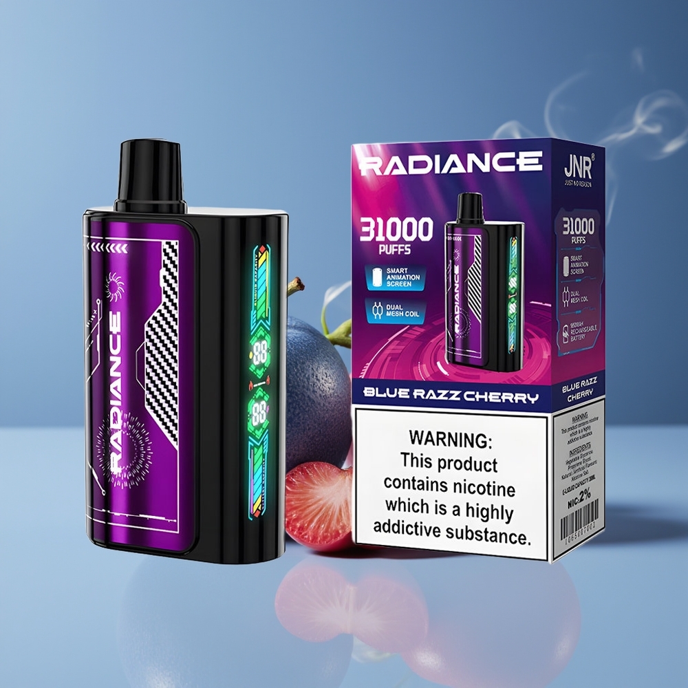 JNR Radiance 31000 Puffs Engros Danmark 950 mAh Opladningsbar Disposable Vape Blå Hindbær Kirsebær