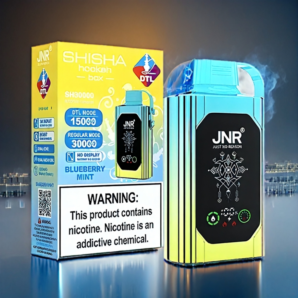 JNR Shisha Box 20500 Puffs Blåbær Mynte med Type-C Quick Charge Engros Danmark